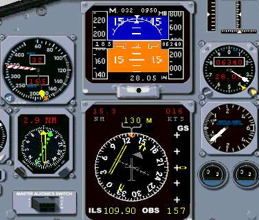 Bordinstrumente vor dem Einschwenken auf den ILS-Kurs